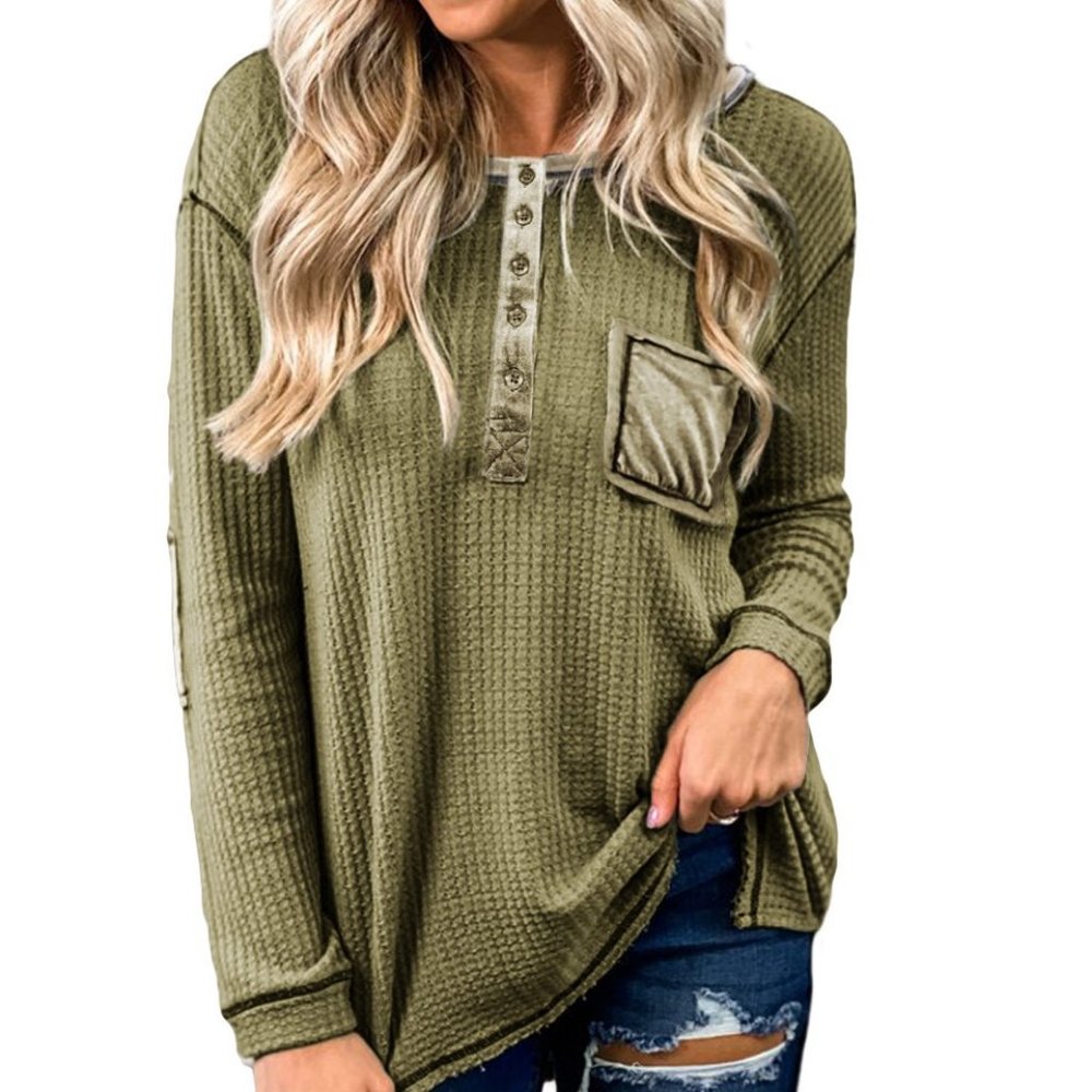 Olive Distressed Henley *ALL ITEMS ARE NEW FROM MY CLOSED BOUTIQUE* #9165